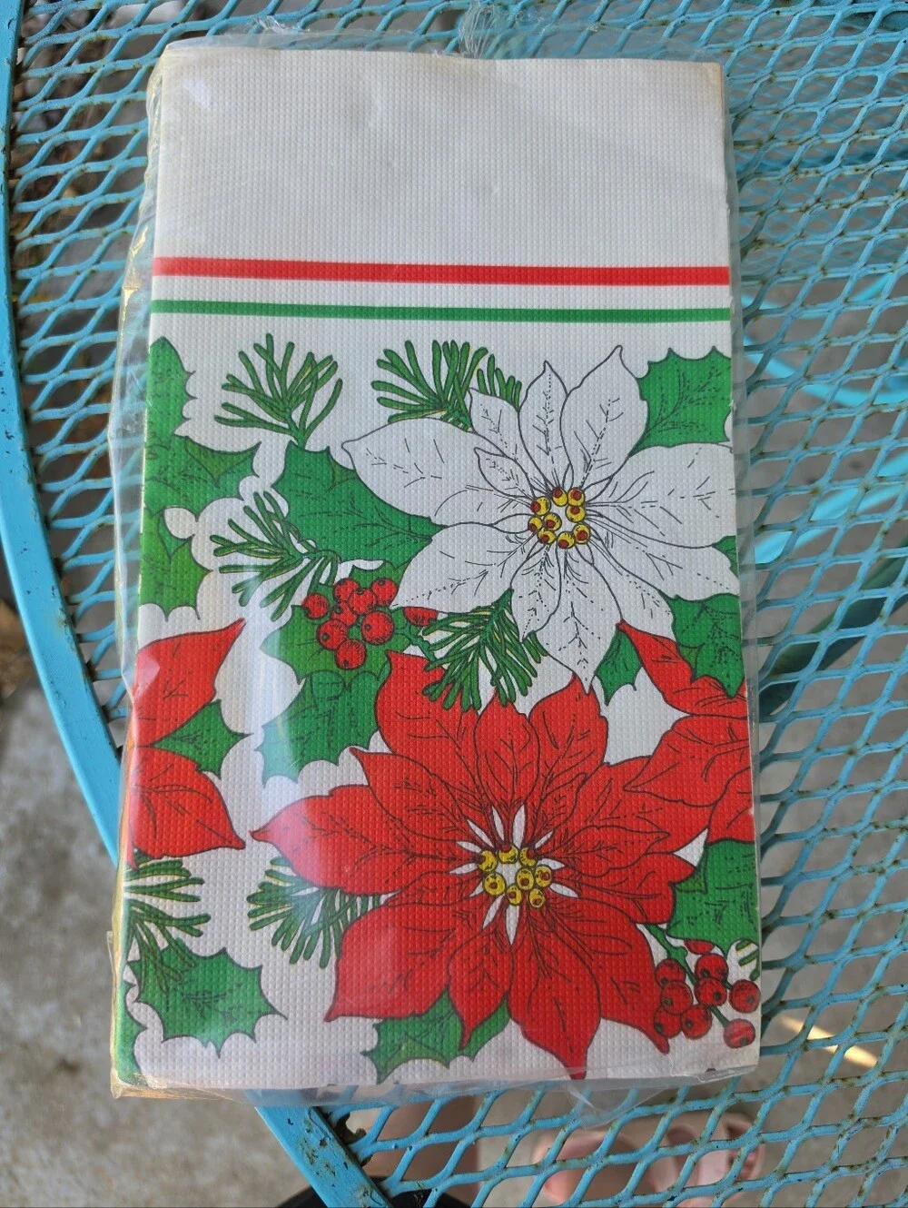 Vintage Poinsettia Paper Tablecloth 54x112 Beach Paper Tablewear